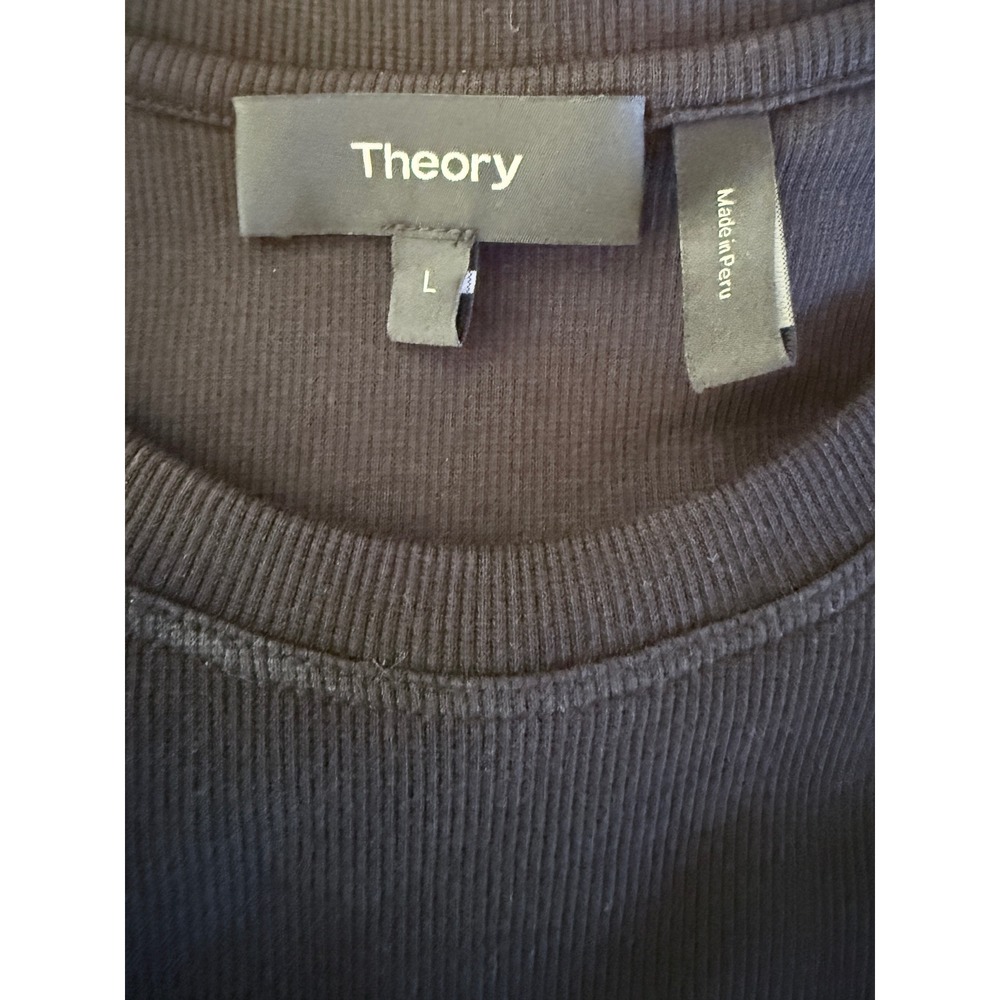 Theory Button Hem Perry Knit Black Pima Cotton Stretch Midi Dress L